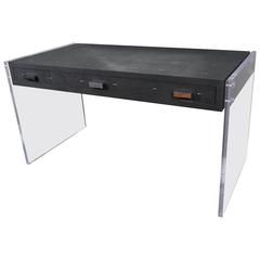 Sleek Black Shagreen Desk with Lucite Side Panels 8