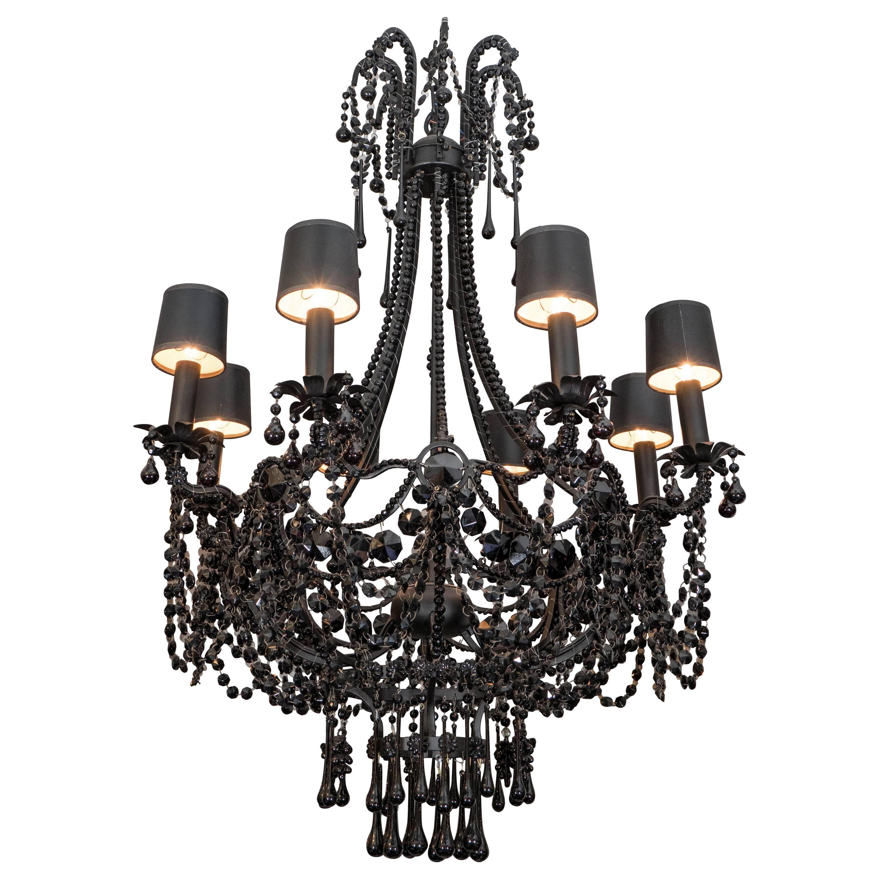 French Black Crystal Chandelier