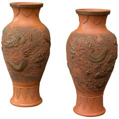 Pair of Large Japanese Bizen Pottery Vases 5