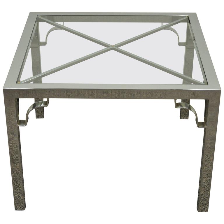 Mid Century Modern Polished Chrome X From Glass Top Side Table For Mid Century Modern Polished Chrome X From Glass Top Side Table For