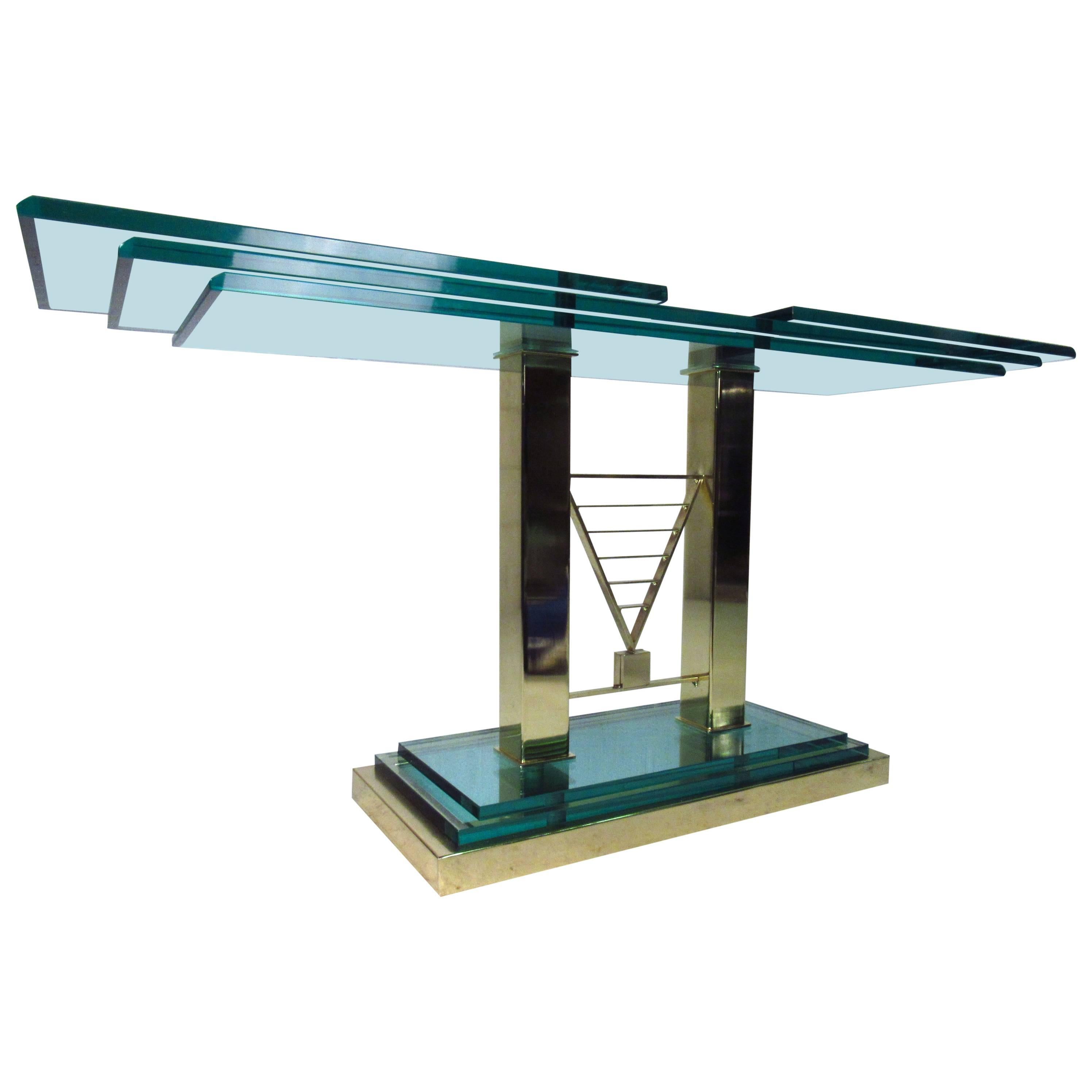 Exquisite Brass and Glass Tiered Console Table