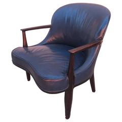 Edward Wormley for Dunbar Janus Collection Blue Leather Lounge Chair