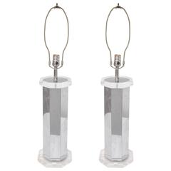 Pair of Chrome, Mirror, and Lucite Table Lamps, 1960s, USA 6