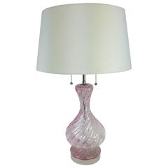 Pink Murano Glass Midcentury Table Lamp with Silver Flakes