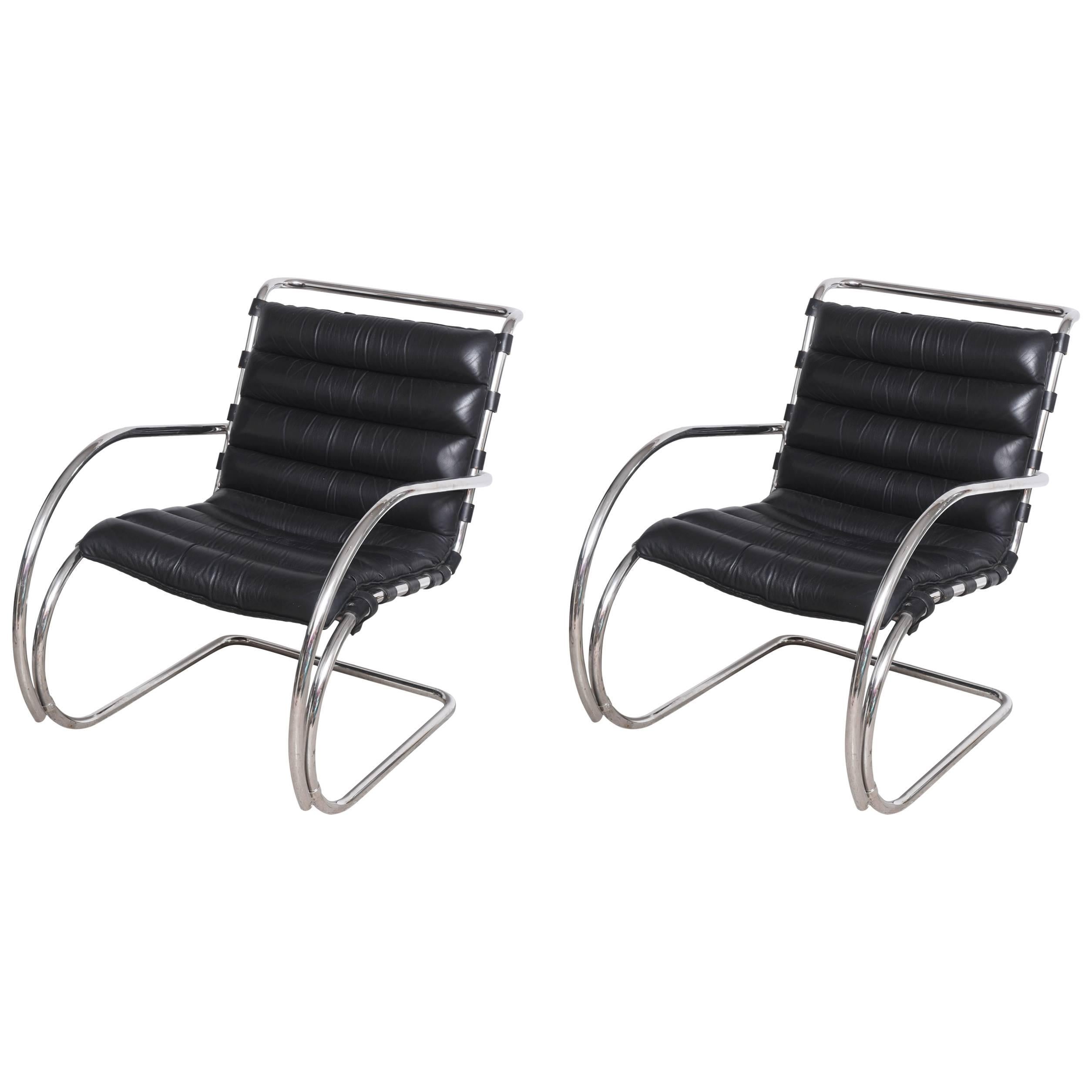 Mid-Century Edition Bauhaus Mies van der Rohe Mr. Lounge Chairs by Knoll For Sale