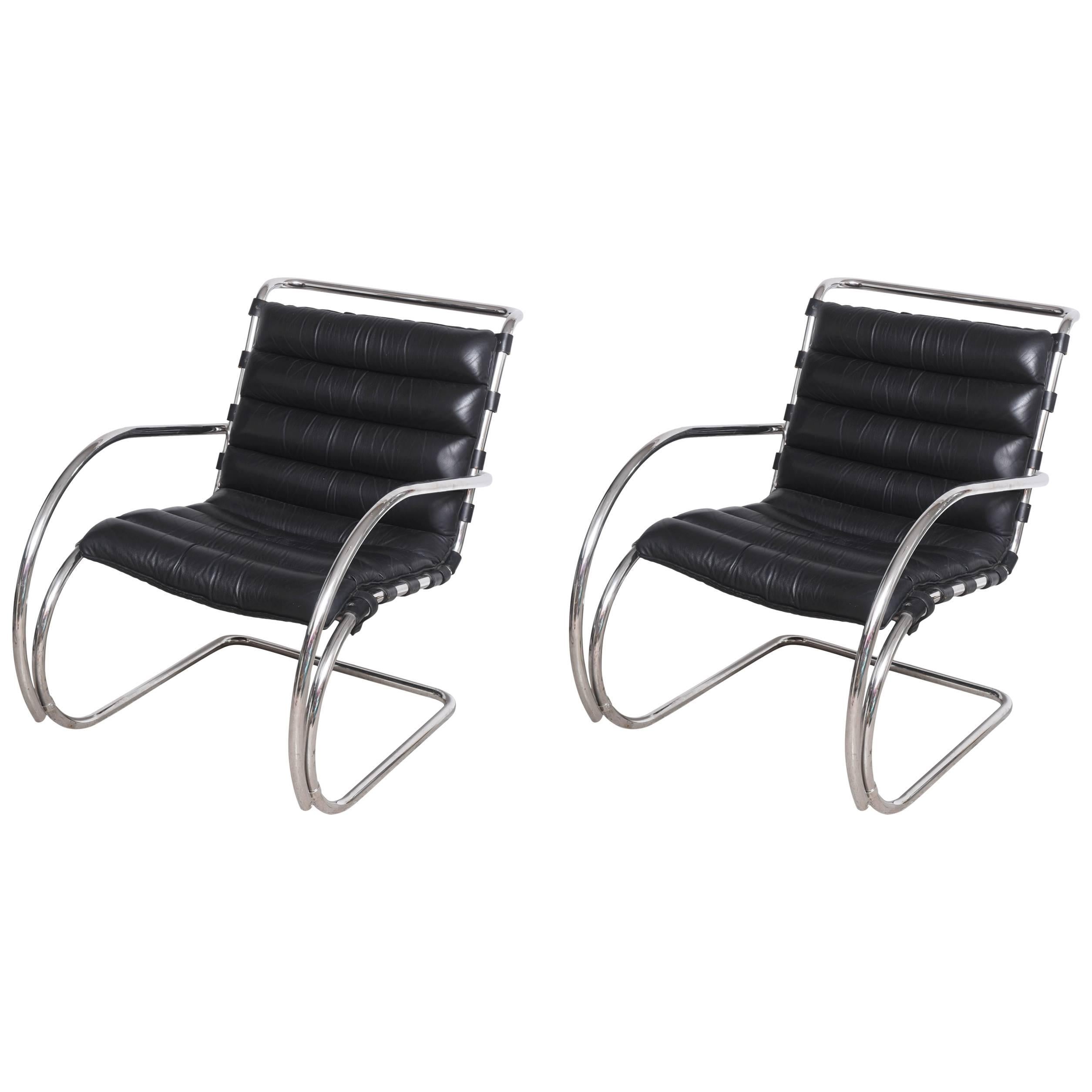 Mid-Century Edition Bauhaus Mies van der Rohe Mr. Lounge Chairs by Knoll  For Sale