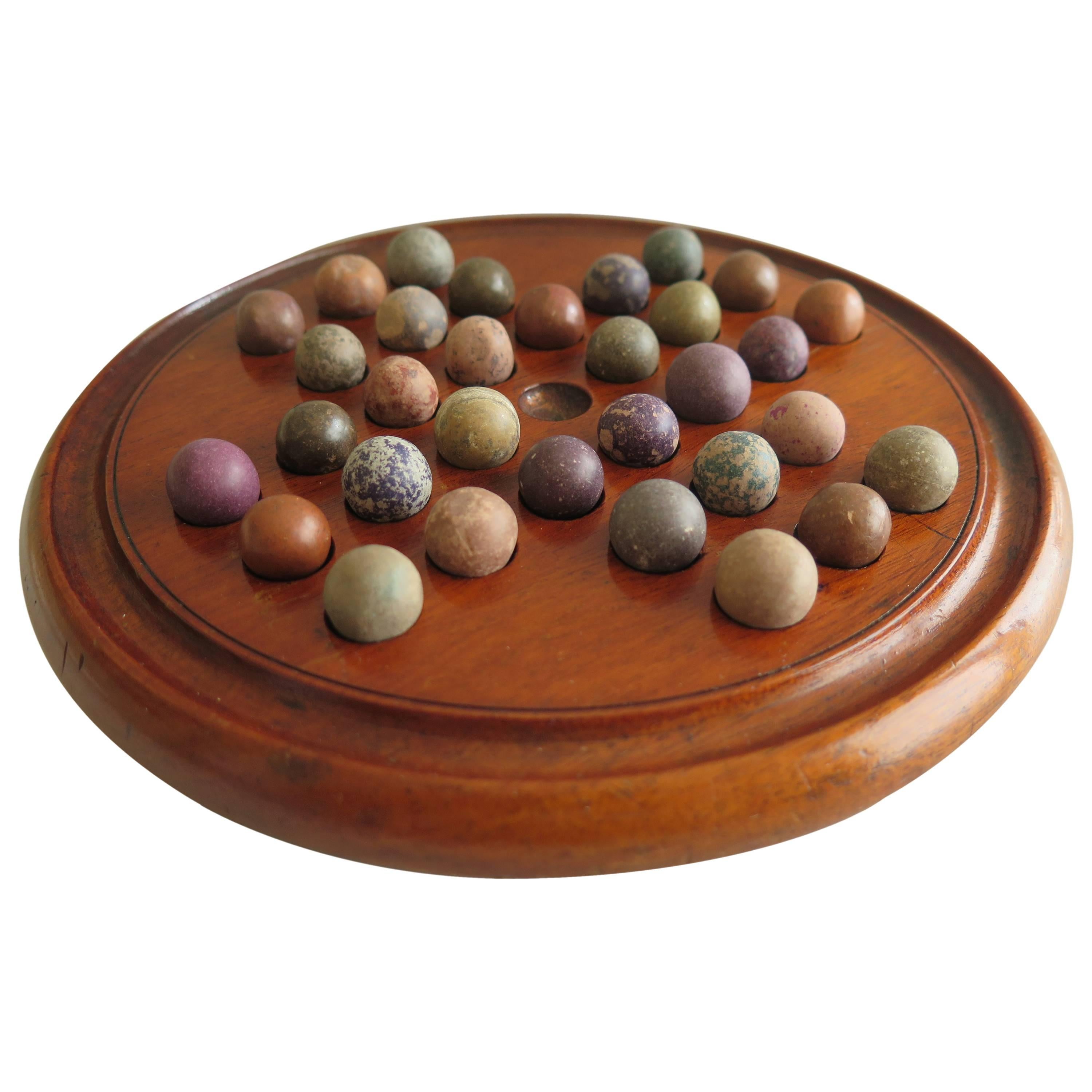 19th Century, Solitaire Marble Board Game, with 32 Handmade Marbles, circa 1880