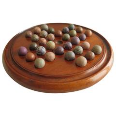 Antique 19th Century, Solitaire Marble Board Game, with 32 Handmade Marbles, circa 1880