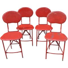 Antique Set of Four Corduan Chicago Stamped Steel Folding Chairs