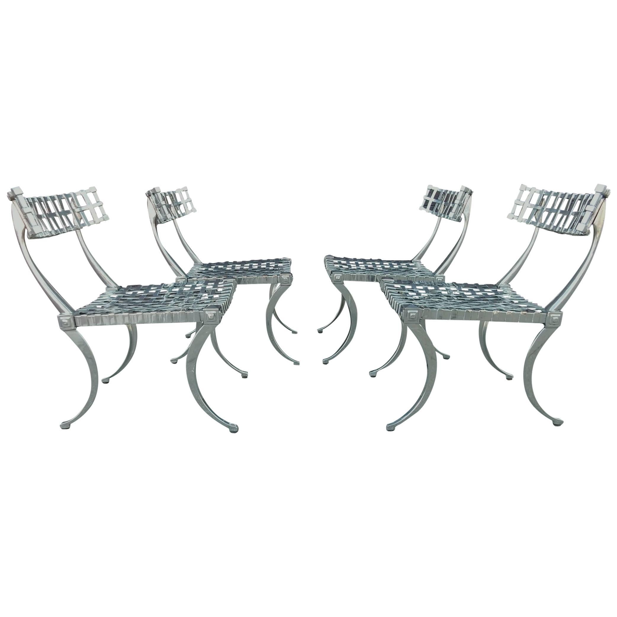 Set of 4 Mirror Polished Klismos Chairs