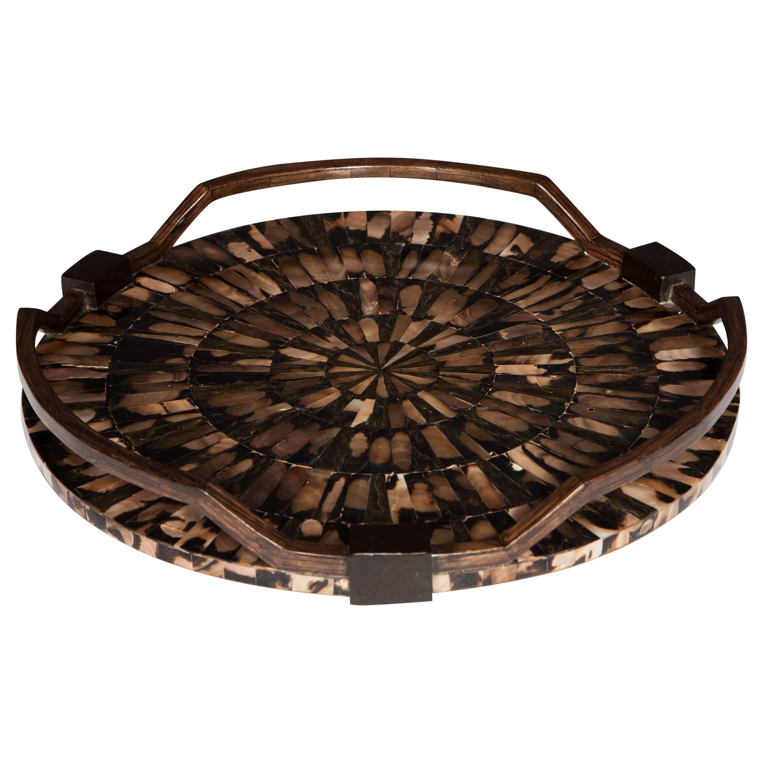 Exquisite Serving Tray with Starburst Mother of Pearl Inlays