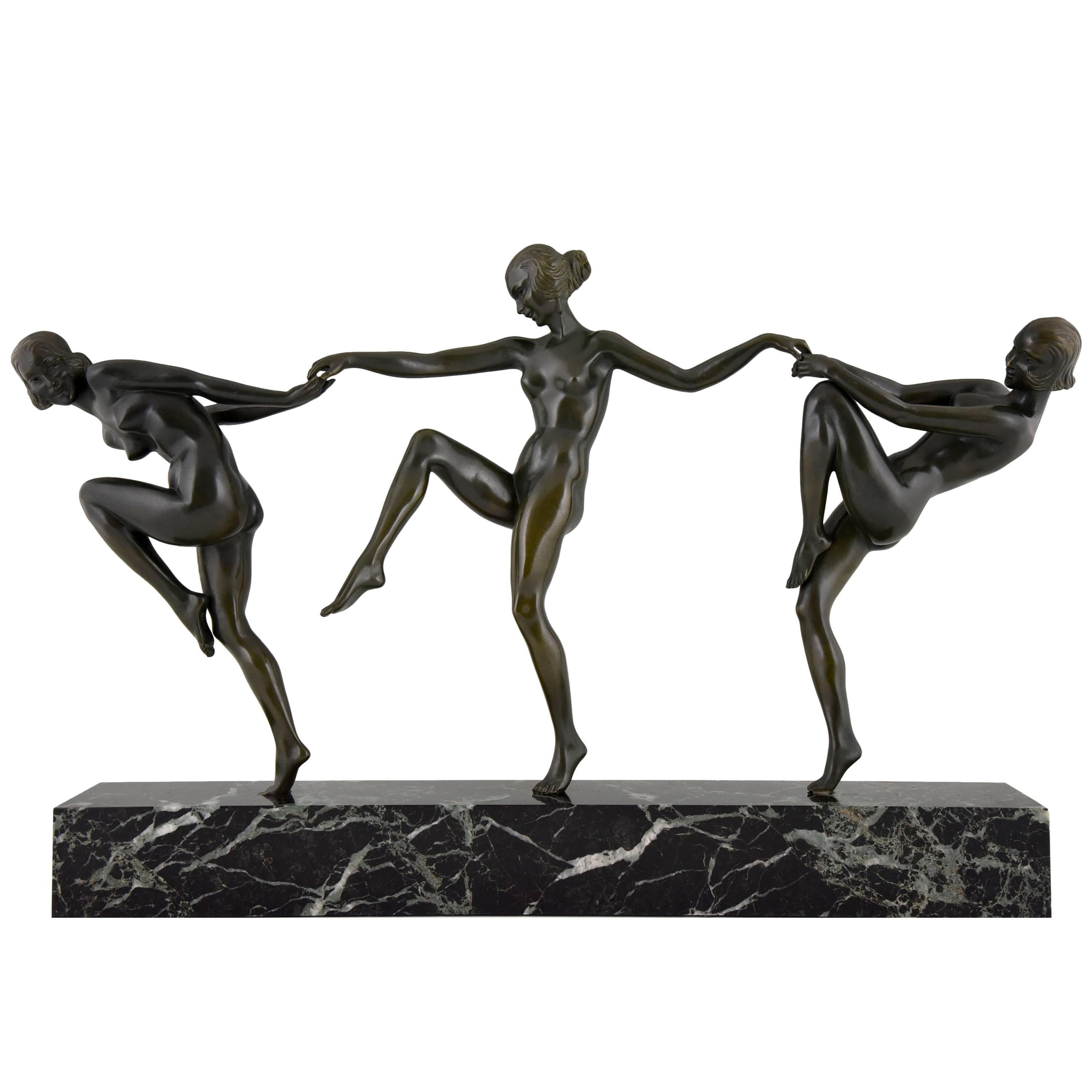 Pierre Laurel Art Deco bronze sculpture dancing nudes, 1930