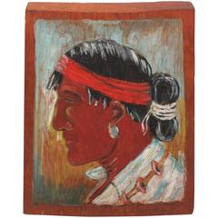 Signed & Dated 1935 Hand CarvedFolky Indian Plaque 2
