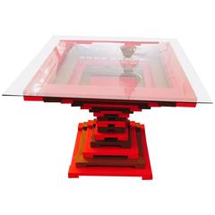 Vintage Mid-Century Modern Lacquered Red Metal Lego Center Hall Table