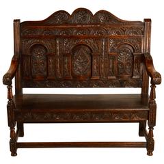 Early 19th Century Carved English Oak Settee