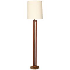 Tall Wood and Brass Floor Lamp, France, circa 1970