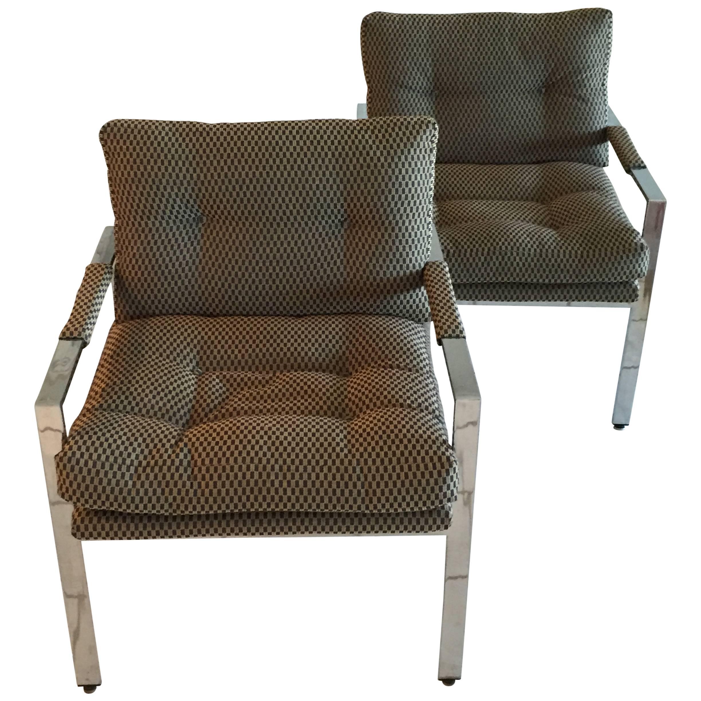 Pair of Milo Baughman Upholstered Lounge Chairs 