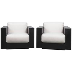 Pair of Black Saratoga Lounge Chairs, by Massimo Vignelli