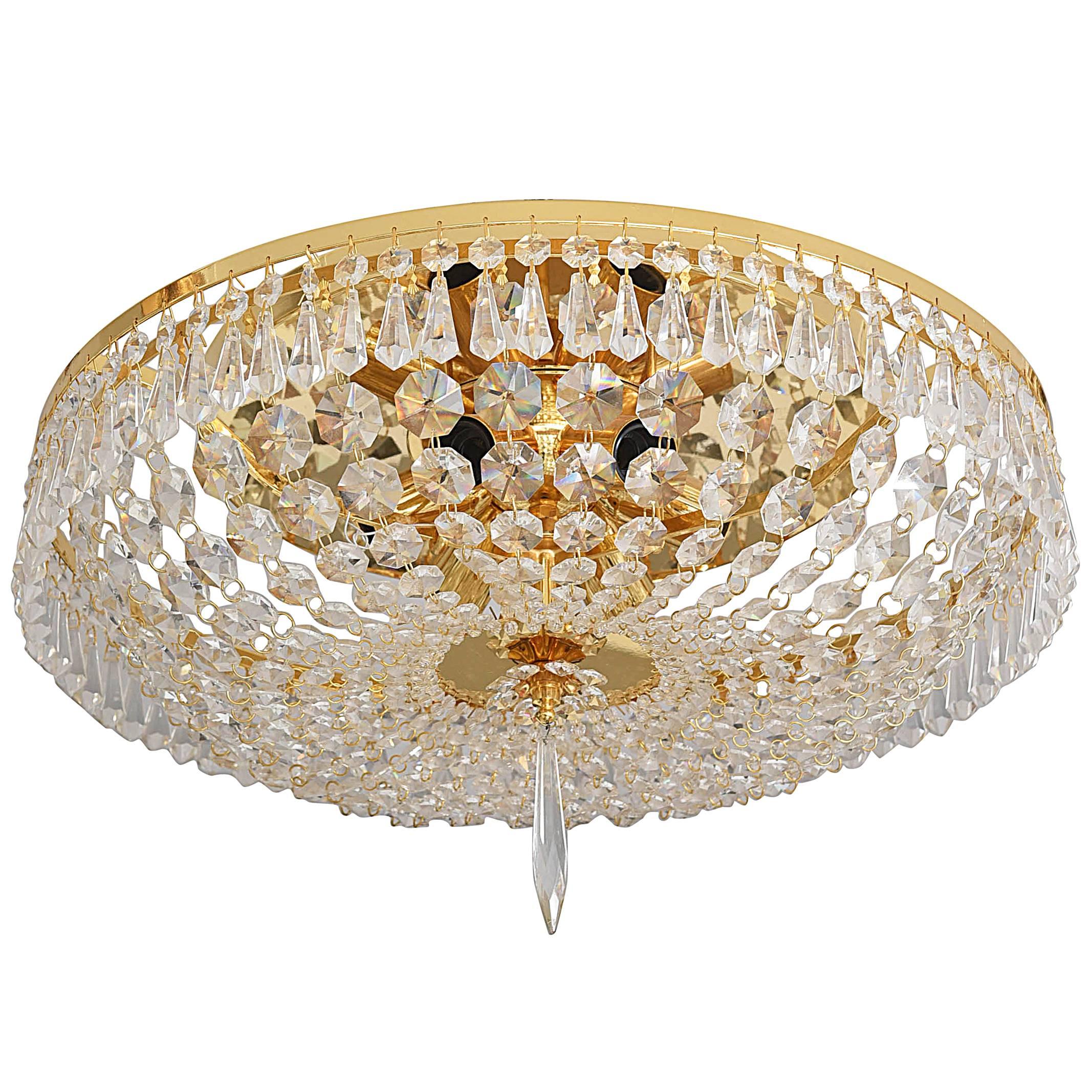 Hollywood Regency Style, Flush-Mount Chandelier, Swarovski Crystals, Dolzauer