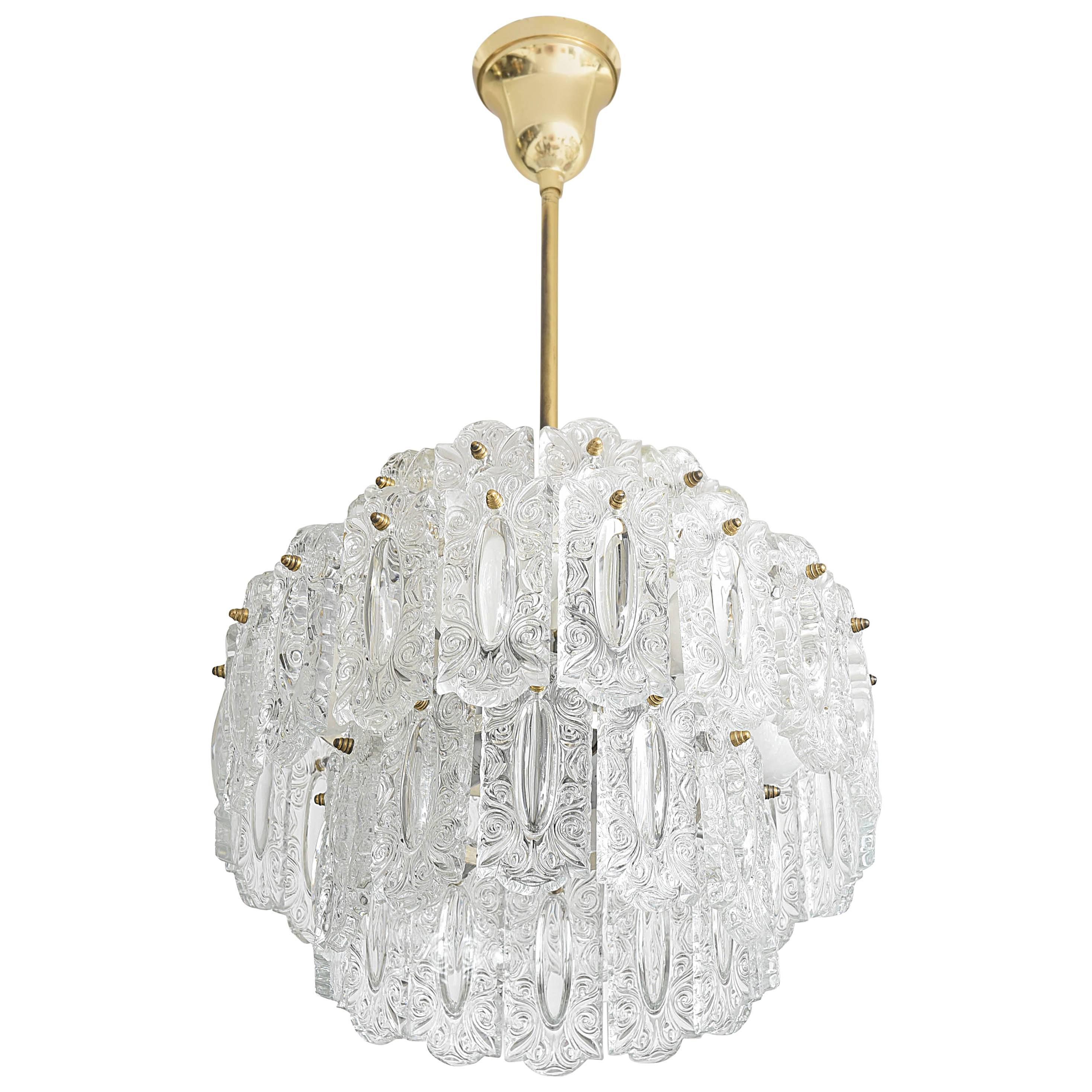 Hollywood Regency Style Glass Floral Panel Chandelier, Germany, circa 1960s