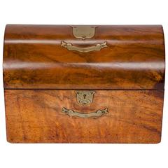 19th Century Walnut Dome Top Tea Caddy with Crest