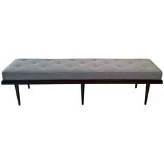 Mid-Century Bench, Button Tufted Bench with Solid Walnut Frame