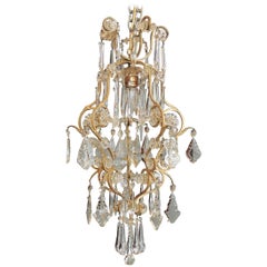 Small Early 20th C French Neoclassical Brass and Crystal Chandelier Lantern