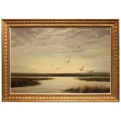 "Back Water, Walton-on-naze" Oil Painting by Thomas Kennedy Geese on River