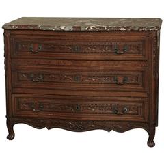 18th Century French Regence Hand Carved Marble Top Commode