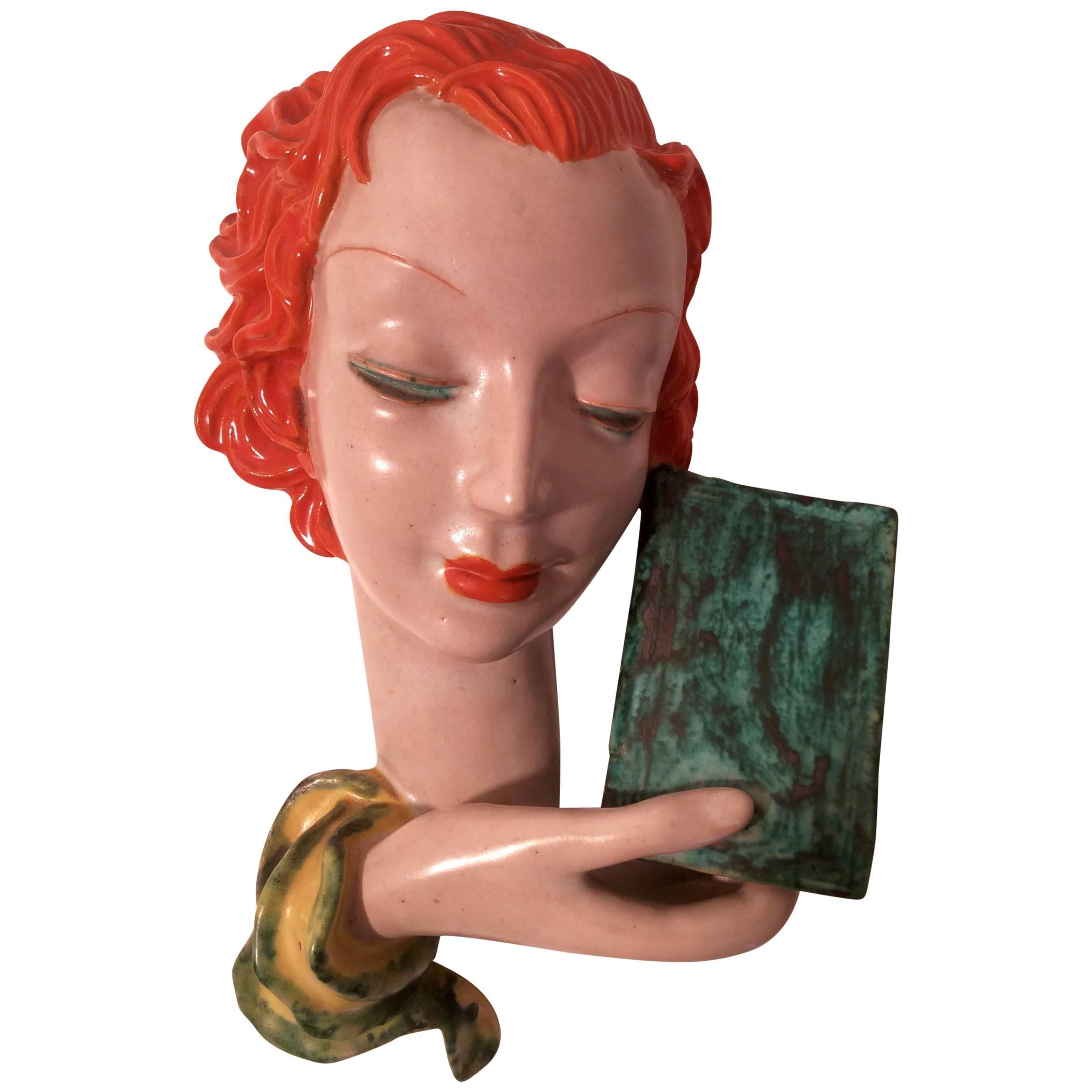 Goldscheider Face Plaque Girl with Book