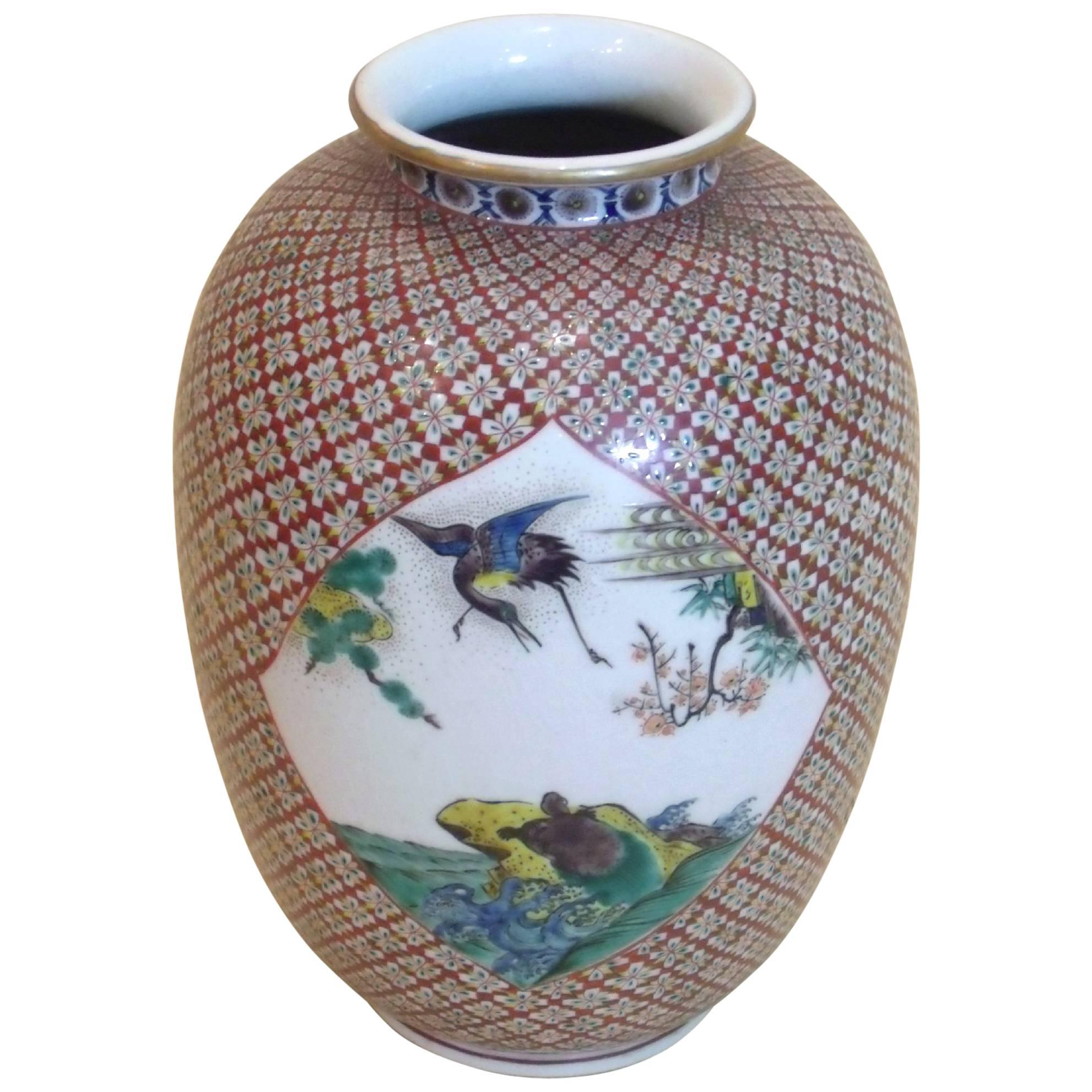 Mid 19th C. Japanese Ko-Kutani Pottery Vase
