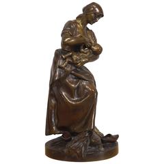 Antonin Larroux French Salon Sculptor 19th Century Original Bronze 'Maternity'