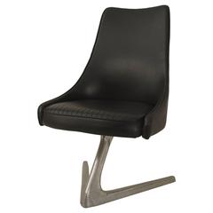 Retro 1960s American Chromantic 1966 Black Faux Leather Swivel Chair by Chromcraft