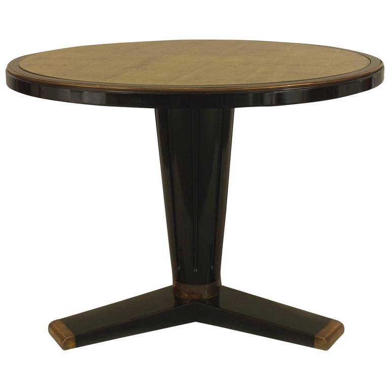 1940's French Round Gilt Glass and Ebonized Wood Center Table, by