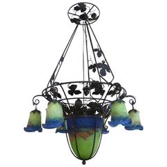 Glass Past Art Deco Chandelier Signed by Degué , France 