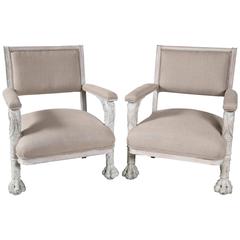 Pair of White Carved Armchairs