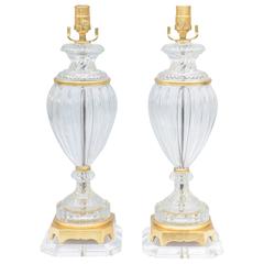 Pair of Baccarat Form Glass Urn-Form Lamps on Lucite 1