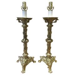 Pair of Gothic Style Bronze Table Lamps