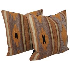 Pair of Mustard Geometric Navajo Indian Weaving Pillows