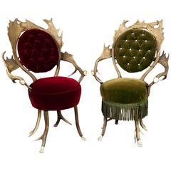 Pair of Rare Antler Parlor Chairs, French, circa 1860