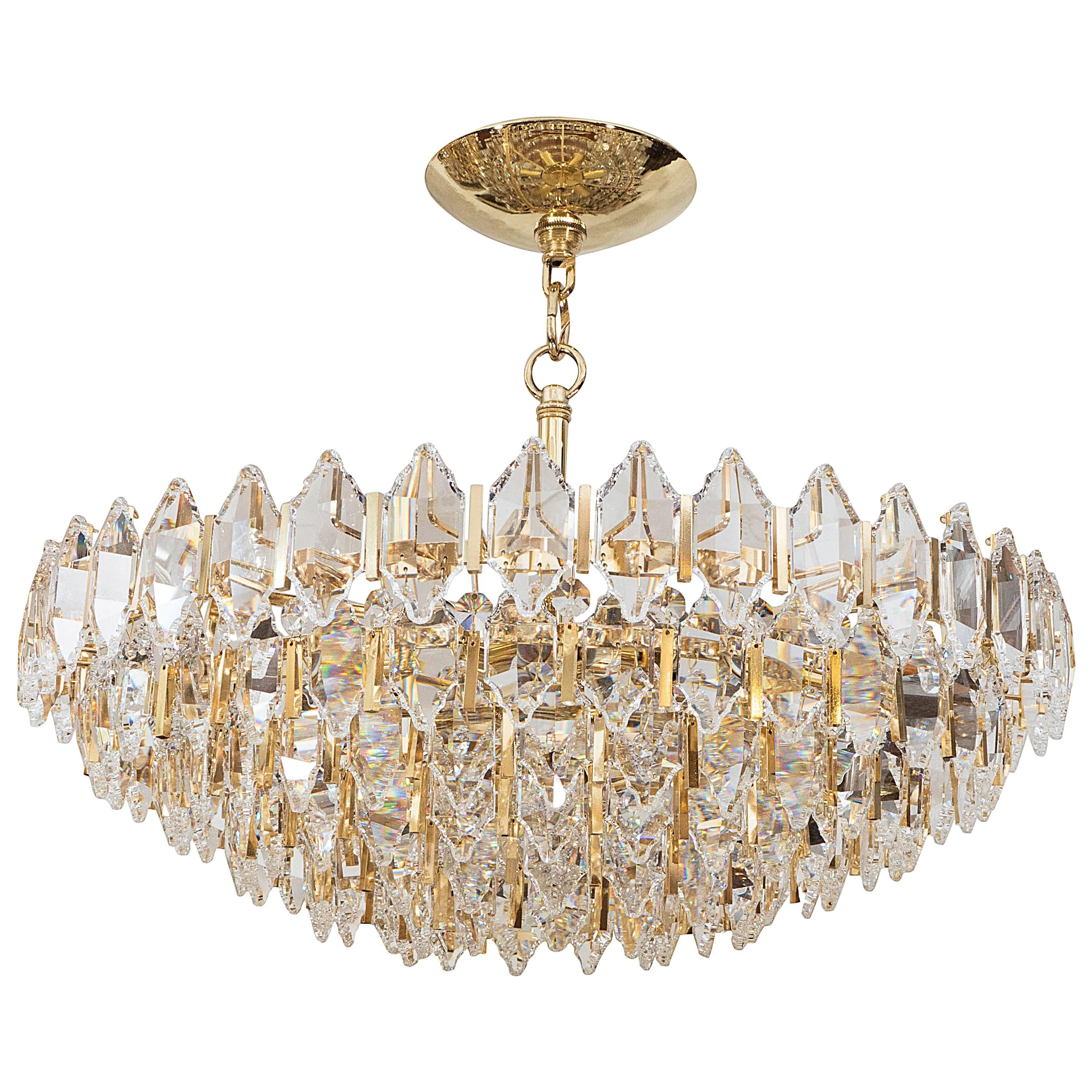 Tiered Brass and Crystal Chandelier