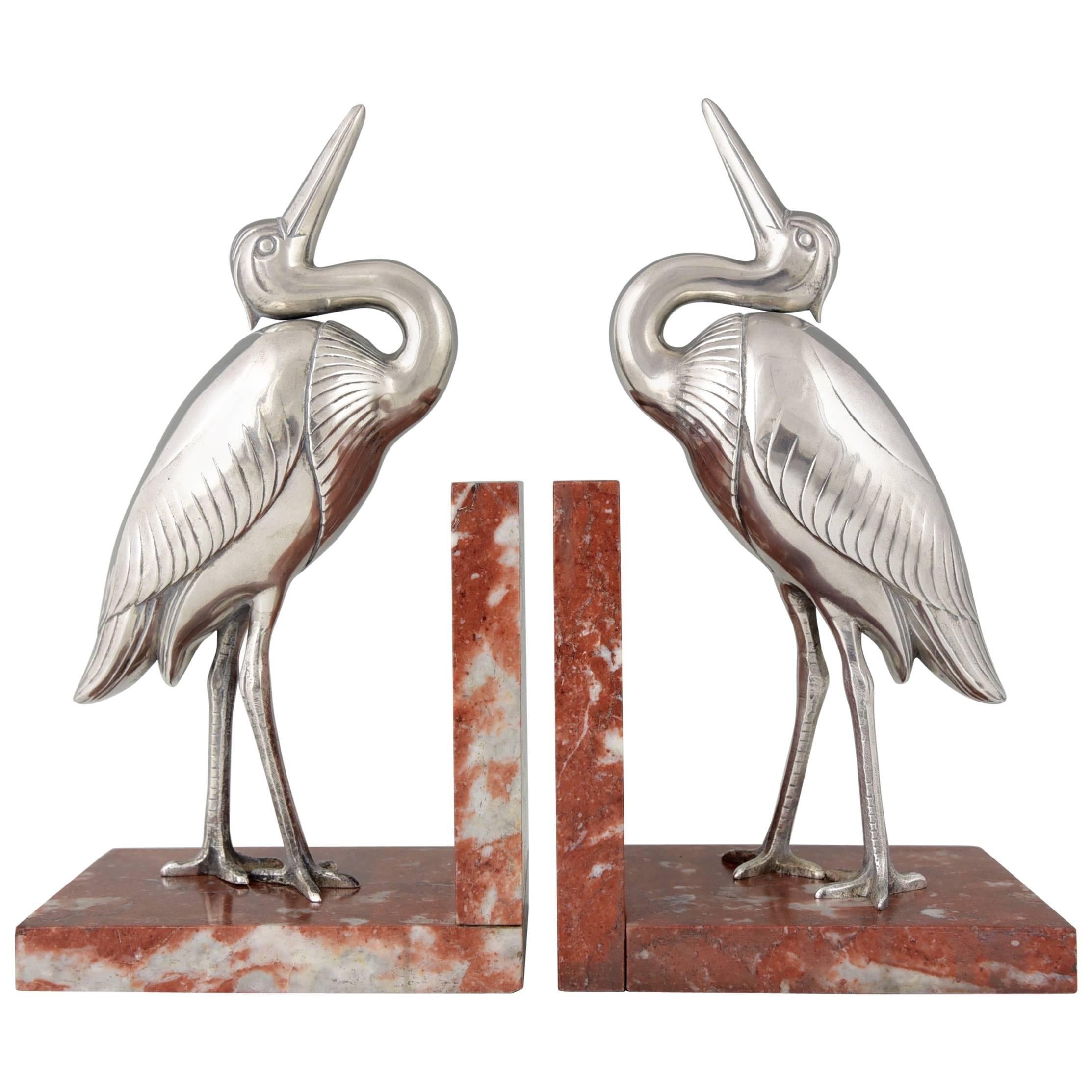 Art Deco Heron Bird Bookends by Irénée Rochard, France, 1930