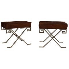 Pair of Mid-Century Benches Upholstered with Cowhide