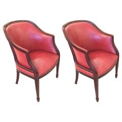 Vintage Pair of Rich Pumpkin Leather English Tub Chairs