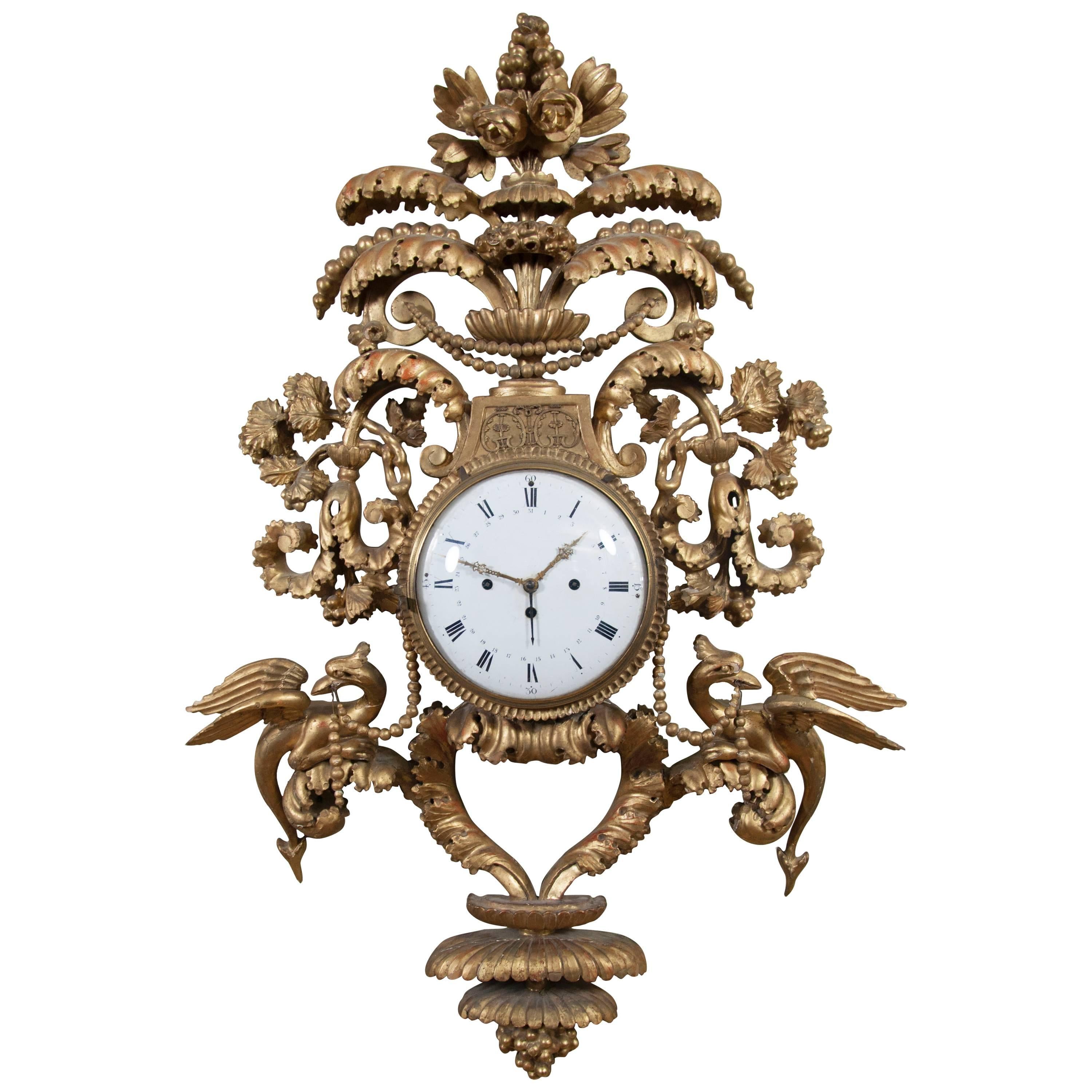 Swedish Neoclassic Giltwood Wall Clock