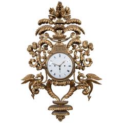 Antique Swedish Neoclassic Giltwood Wall Clock