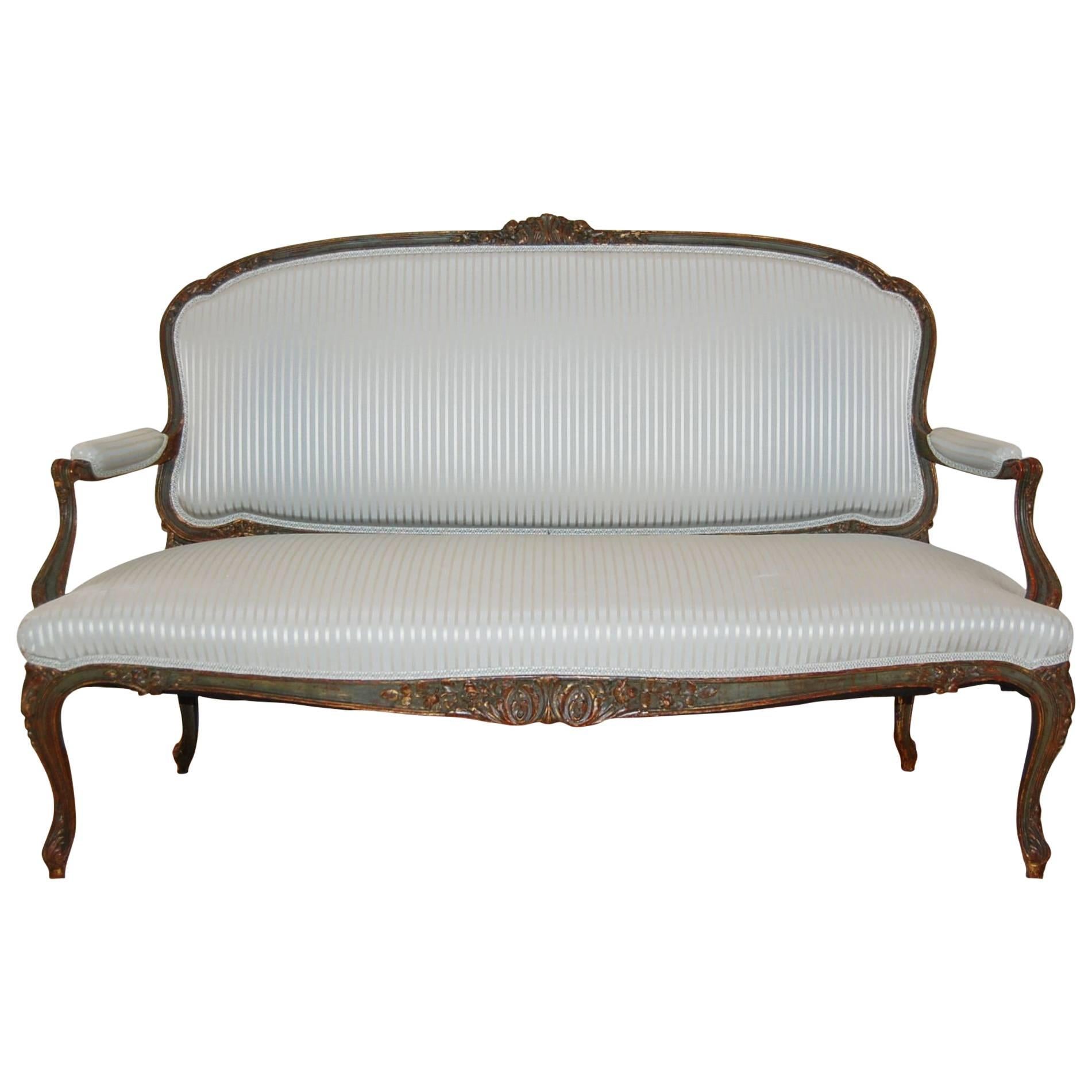 Mid-19th Century French Louis XV Style Painted Settee
