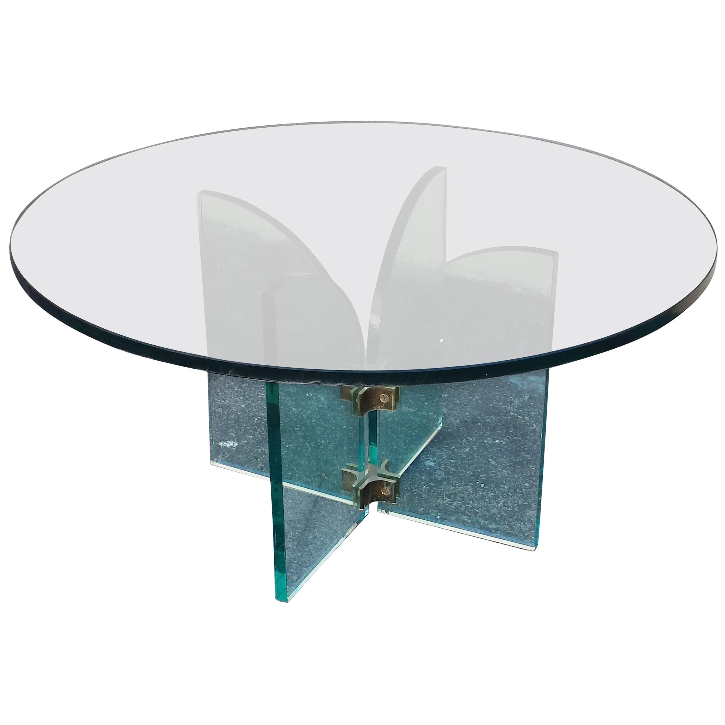 Coffee Table, Mid-Century Modern Style Round Glass Coffee or Cocktail Table  For Sale