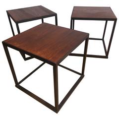 Mexican Modern Rosewood and Iron Occasional Tables
