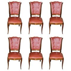 Suite of Six French Art Deco Mahogany Dining Chairs by Rafael, circa 1940s